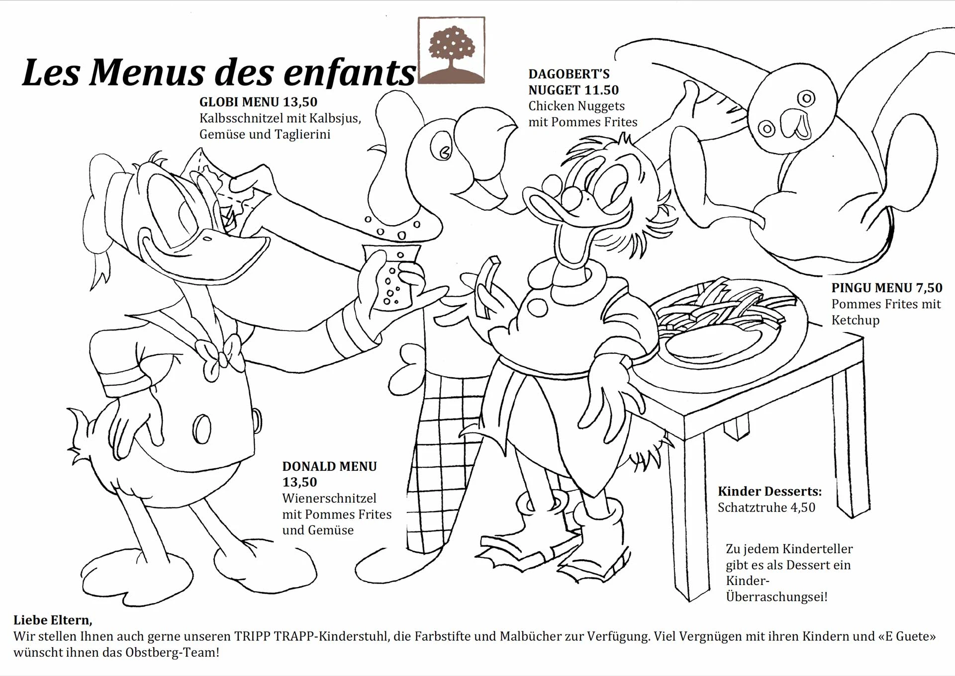 Kinderkarte – Les Menus des enfants